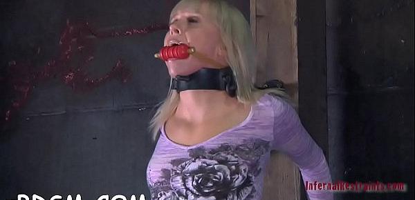  Clamped up sweetheart gets a hook in her anal with toy torture